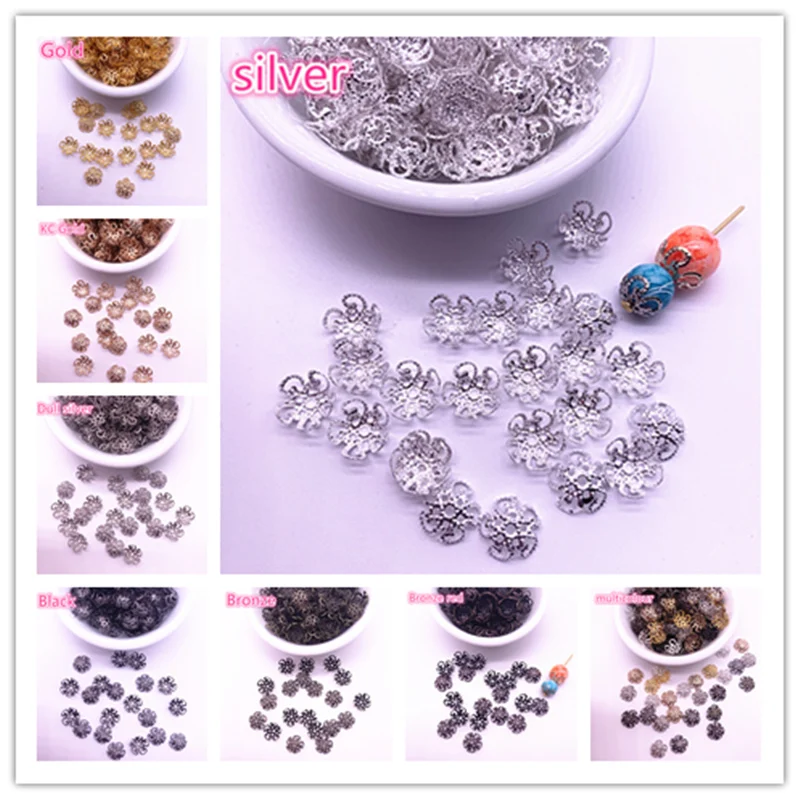 Nové 150ks 8/10 mm duté kvetinové nálezy kužeľa koncových korálikov Cap Filigree DIY šperky