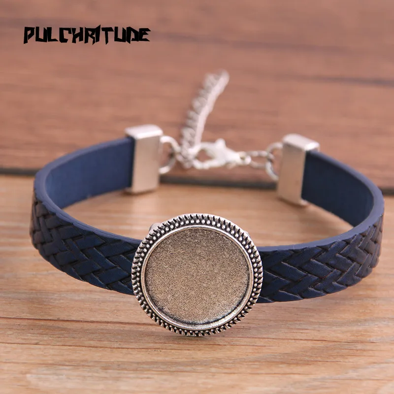 Nové 1ks 8 farebné Pu Bangles Base Nastavenie manžety Blanky Brazel Fit Fit 18 mm sklenený kabchaón DIY náramok na náramok