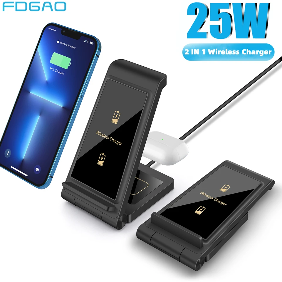 Nové 2 v 1 Dual Wireless nabíjačka stojanu pre iPhone 14 13 12 11 xs xr x 8 AirPods 3 Pro 25W rýchle nabíjanie pre Samsung S22 S21