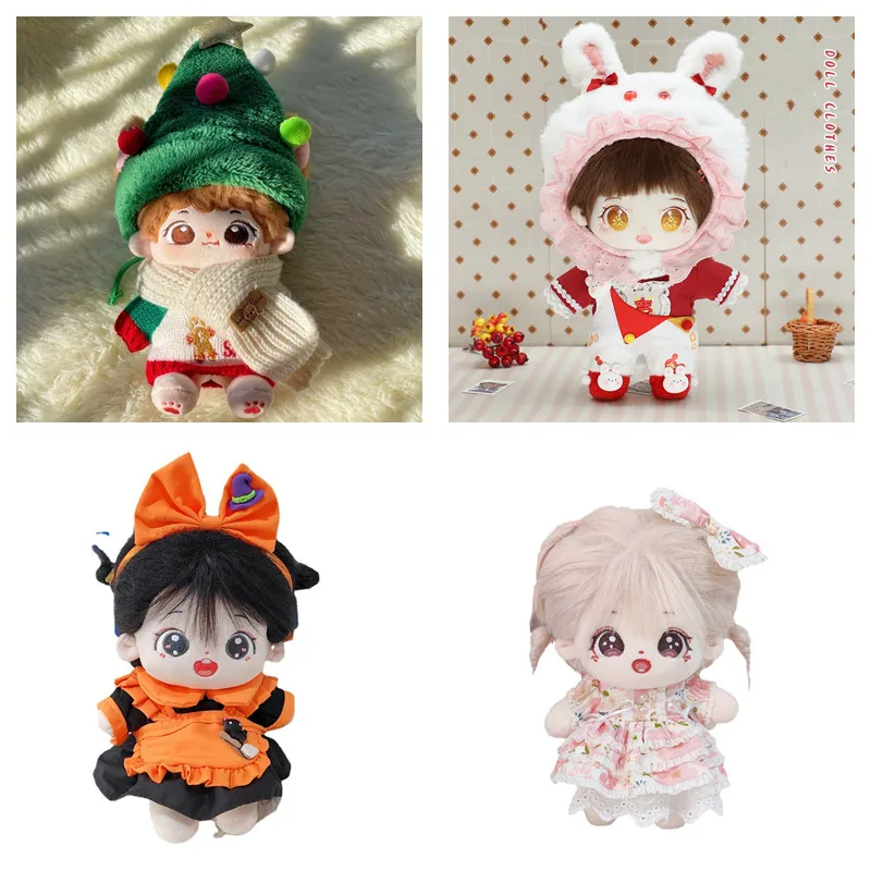 Nové 20 cm bavlnené vianočné oblečenie s klobúkom Cosplay Cute Orange Maid Sukňa 20 cm