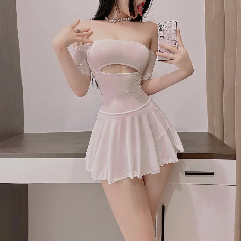 Nové 2022 Sexy školáčka Cosplay spodná bielizeň Ženy vidia cez super mini sukne sexy ľadové hodváb
