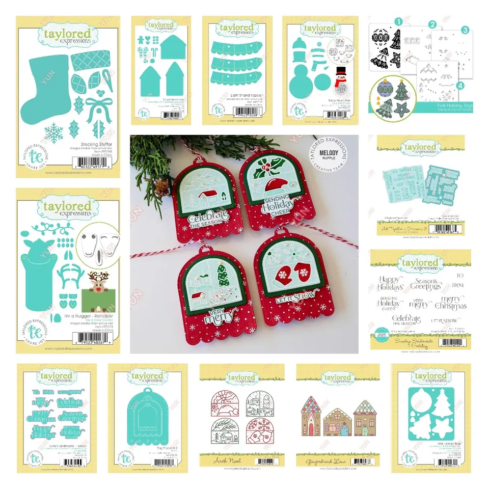 Nové 2024 vianočné pocity známky zomiera sada folklórnych sviatočných tagov skladovanie reinéru Die výroba DIY Scrapbooking Card Folds Stencils