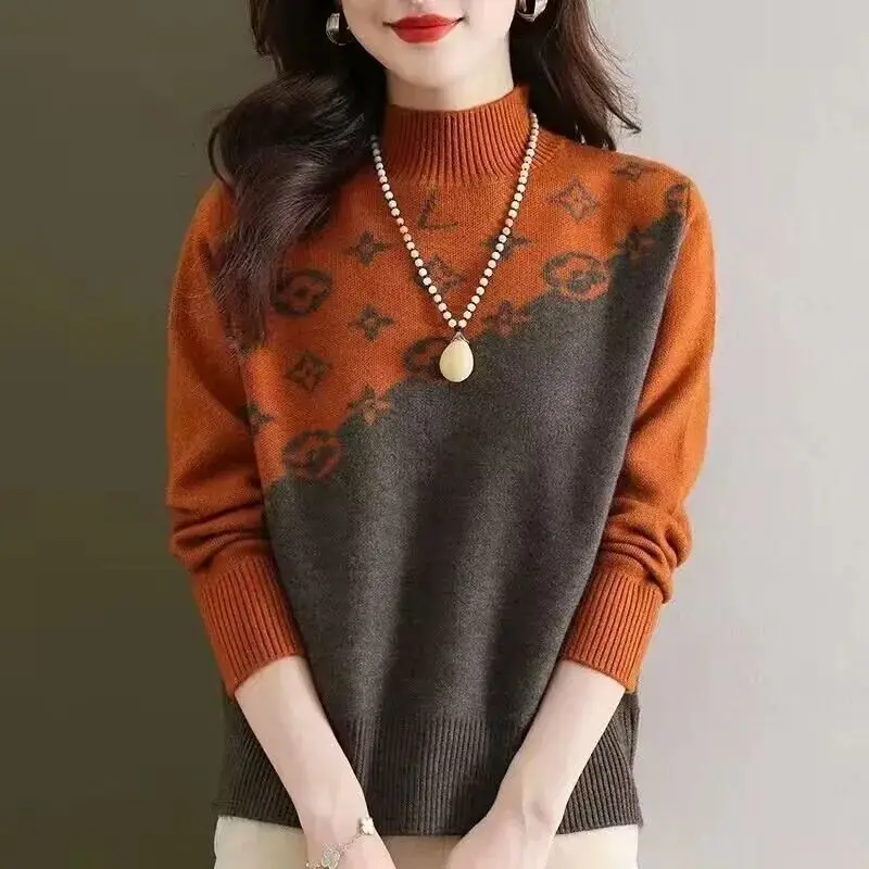 Nové 2025 Jeseň/zimná polovica vysokého goliera Loose Ženy pletený pullover módny módny elegantný pohodlný ženský jumper top