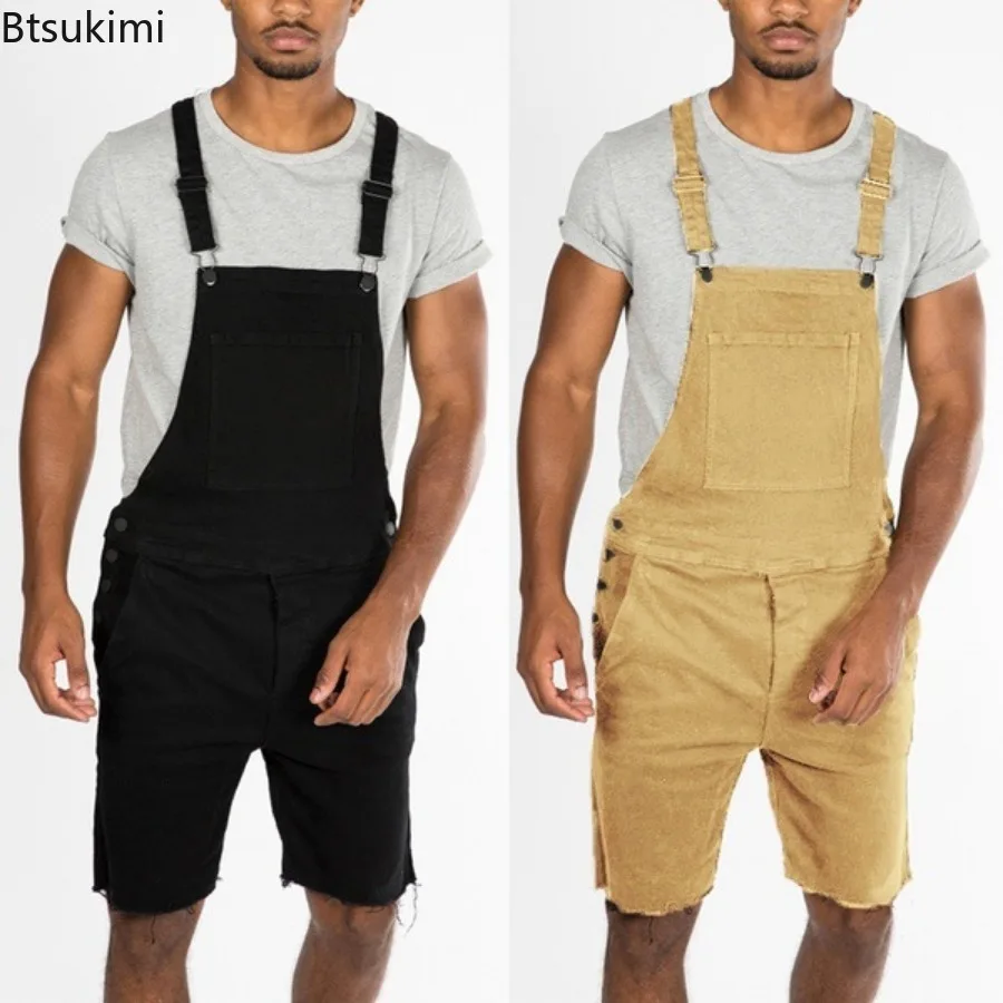 Nové 2025 Vintage ležérne džínsy pre mužov pre mužov módne kombinézy nákladné nohavice Pánske solídny štíhly popruh jeden kus džínsové kraťasy kombinézy