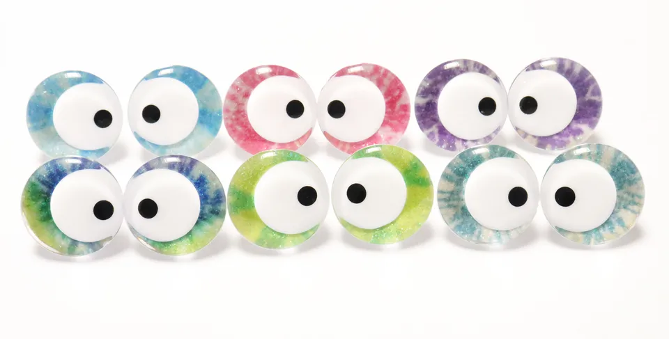 Nové 25 mm 6colors 3d offcentré oči biely žiak s tlačou 3D komiksové okrúhle trblietavé hračky s tvrdou práčkou pre DIY-R6