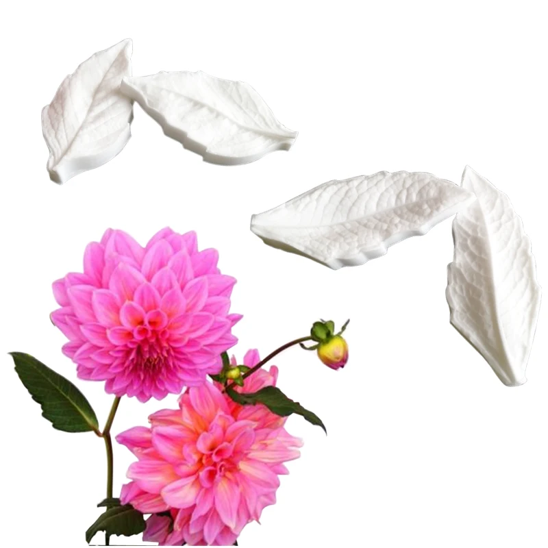 NOVÉ 2KS/LOT VEĽKÉ DAHLIA LEAF SILIKONOVÉ FORMY Press Gumpaste Fondant Cake Deskotujú