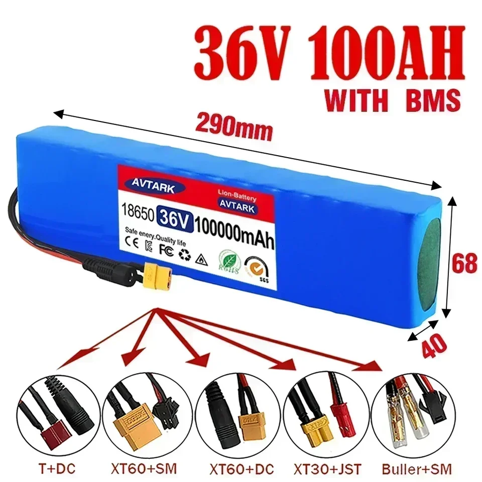 NOVÉ 36V 100AH ​​18650 Nabíjateľné lítiové batérie 10S3P 1000W Elektrické elektrické vozidlo MEDIFIKOVANÉ BYCKLE S BMS s BMS