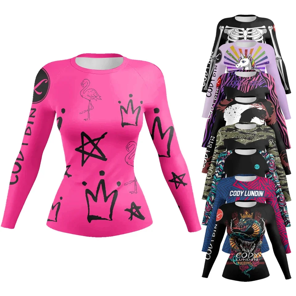 Nové 3D tlačené komiksy MMA Tričko Dámske kompresia Dlhý rukáv Módna móda bjj Rashguard Boxing Tirs Cosplay kostým Sport Tees