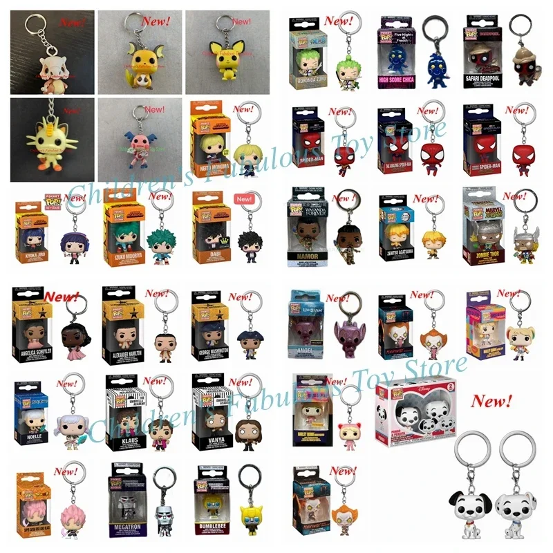 Nové 41 štýlov Funko Pocket Keychains Chica Goku Neito Jiro Pokeman Schuyler Megatron Safari Deadpool Keychain Action Action Figure Figure Hračky