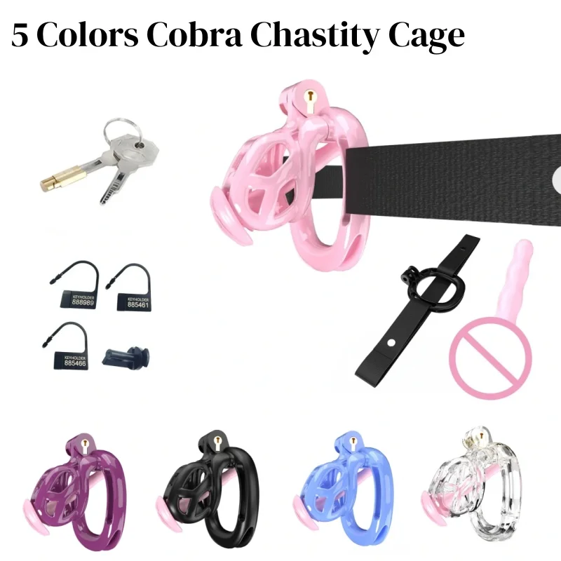 Nové 5 farieb Cobra Chastity Cage Vysoko kvalitná klietka klietky so 4 veľkosťami krúžkov cudnosť cudnosť dospelých fetiš sexuálne hračky sissy 18+