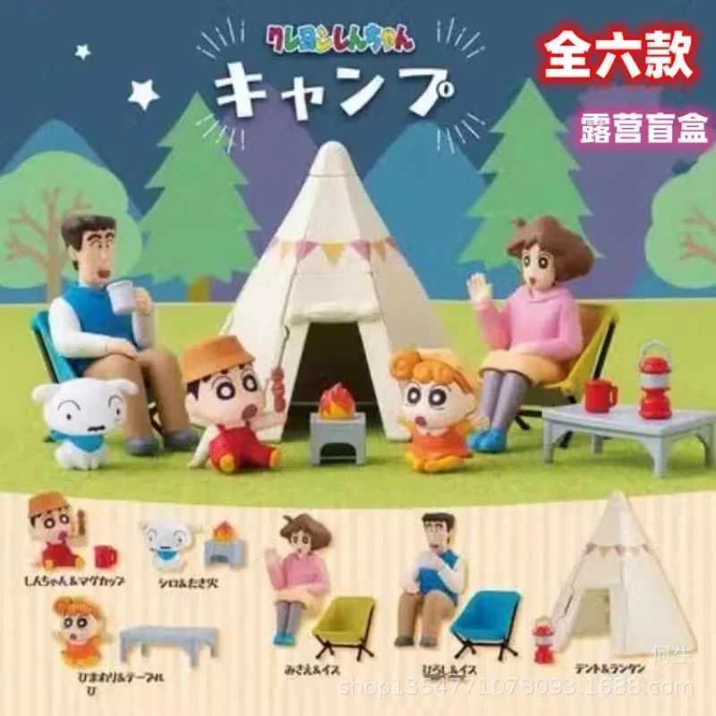 Nové 6ks/set Anime Crayon Shin-Chan Q Verzia Action Obrázok PVC Camping Miniature Model Model socha rementá