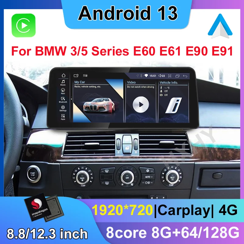 Nové 8.8/12.3inch Snapdragon Android 13 DVD Player System Multimedia pre BMW E60 E90 Radio GPS Navi Audio CarPlay