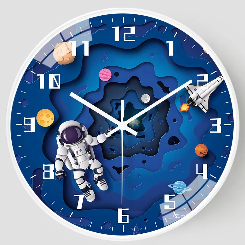 Nové 8 -palcové roztomilé karikatúry Detské nástenné hodiny pre domácu obývaciu izbu a vérizové kreatívne astronaut hodiny tiché nástenné hodiny