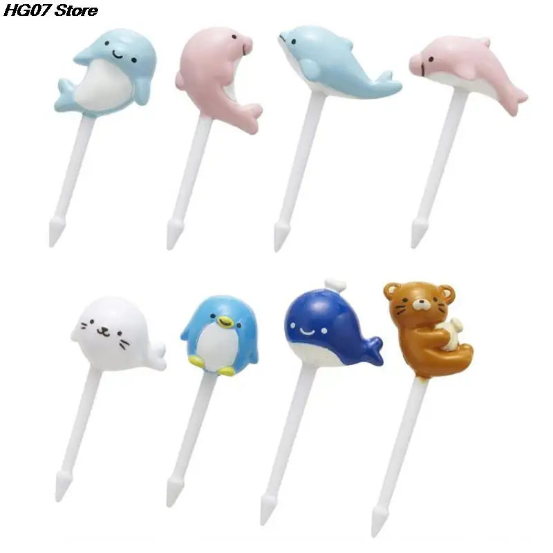 Nové 8ks/set Mini Dolphin Fruit Fork Detský občerstvenie dezert bento sendvičové obedové dekorácie