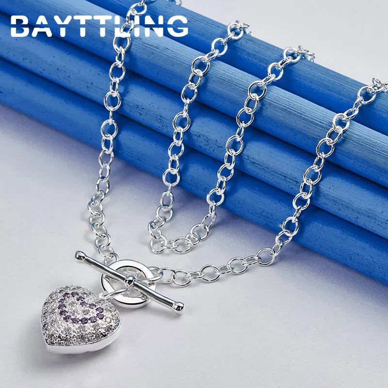 Nové 925 Sterling Silver 18 palcov Fine Heart Zirkón do náhrdelníka pre ženy Men Hip Hop Fashion Charm Engagement Party