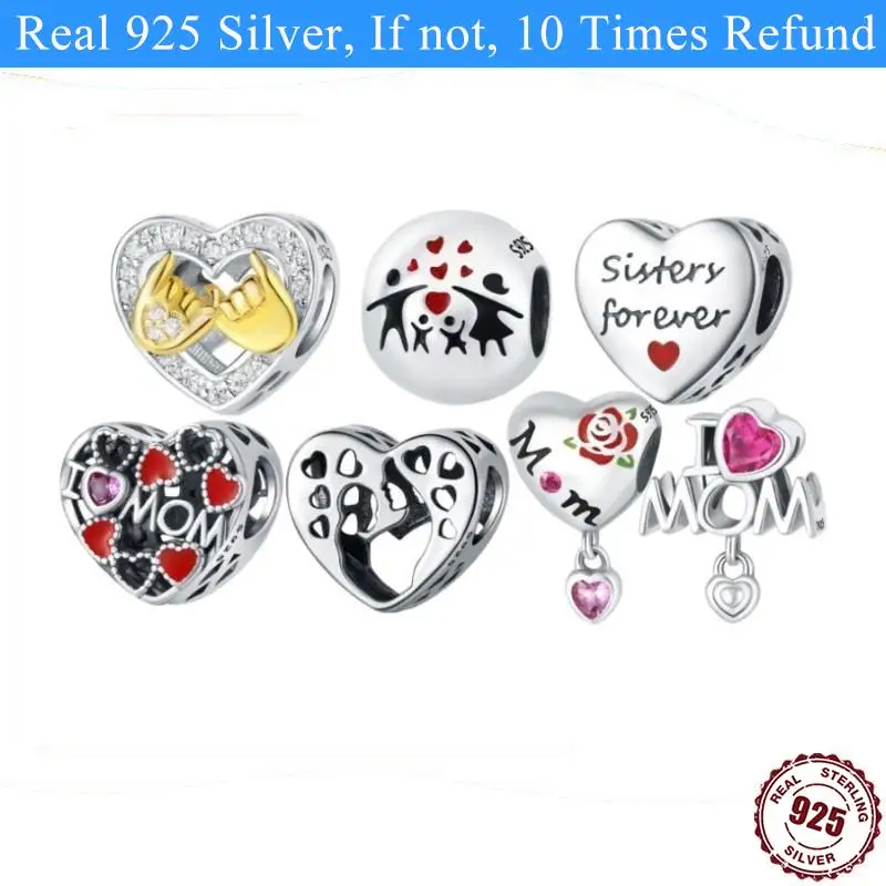 Nové 925 Sterling Silver Angel Mama Family Love Heart Beads Charm Fit Original Pandora Charms náramky Ženy DIY Darček