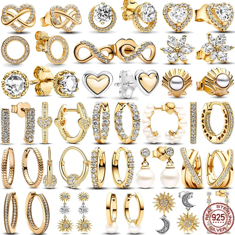 NOVÉ 925 Sterling Silver Classic Gold Color Series Series Svetlo Luxus Vynikajúci kúzlo šperky Pamiatky Pamätné darčeky