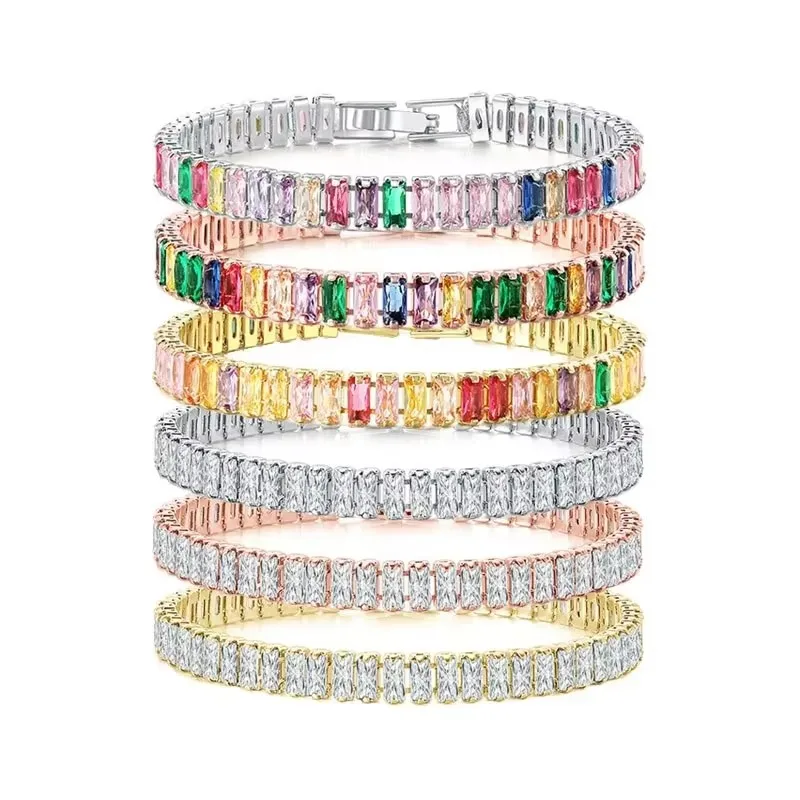 Nové 925 Sterling Silver Cubic Zirconia Square Rose Gold Bracelet Luxusná módna dáma vynikajúca zásnubná zásnub