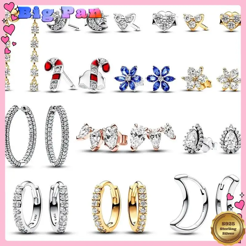 Nové 925 Sterling Silver s jedným radom Huggie Red Blue Herbarium Cluster Heart Hrušky Hrušky Darčeky 2025