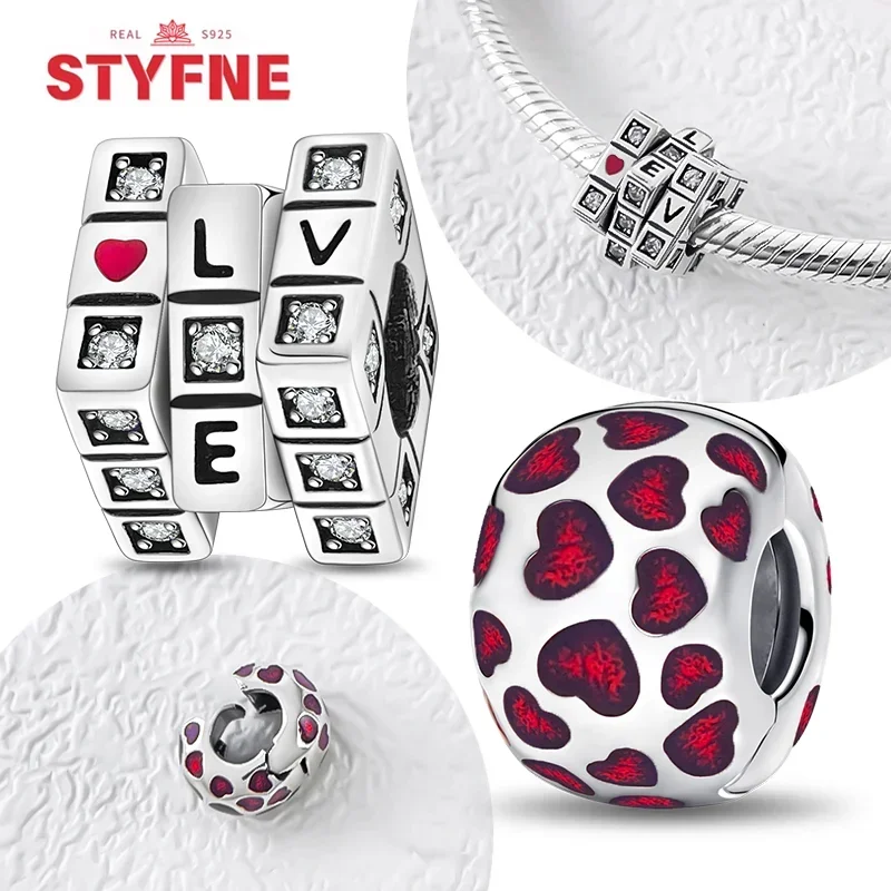 Nové 925 Sterling Silver šumivú magickú kocku Láska kúzlo Red Srdce korálky Fit pre domácich majstrov Dámsky originálny náramok s jemnými darčekovými doplnkami
