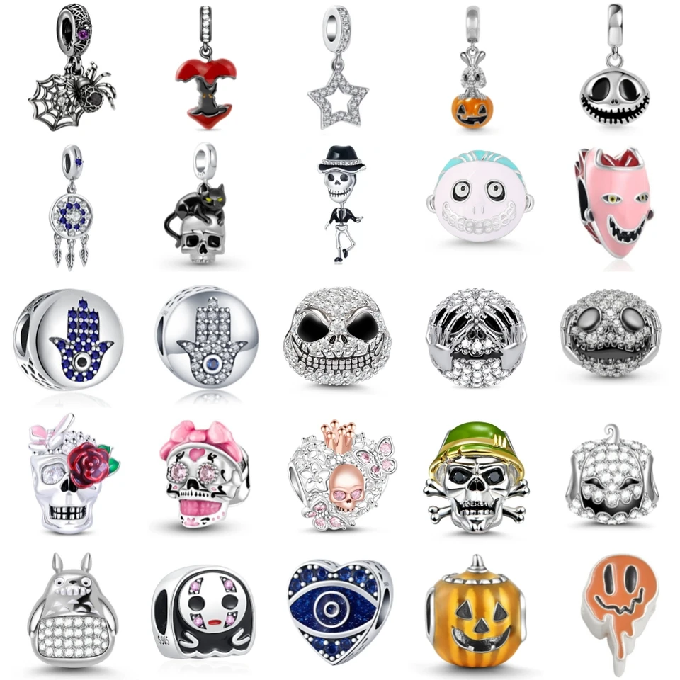 NOVÉ 925 Sterling Silvering Skull Spider Apple Charm of Ley 925 Reťazca fit Fit Original Pandora náramok DIY Dámske šperky