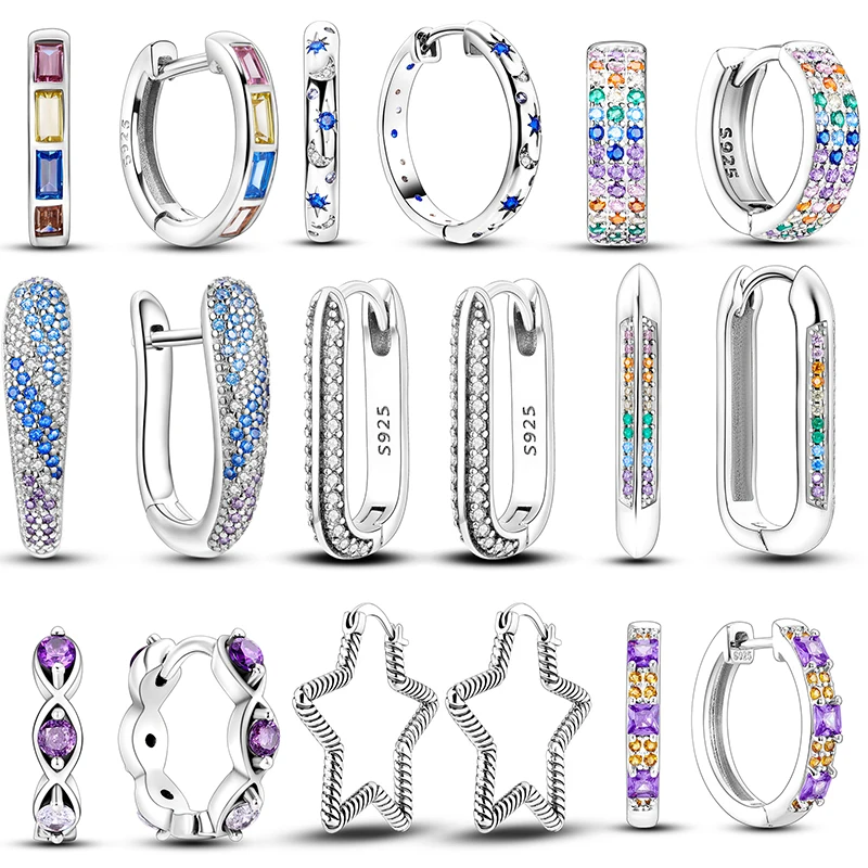 Nové 925 Sterling strieborné náušnice Crystal Me Dlážka kruhové kruhové hviezdy U-the Hoop náušnice pre ženy, ktoré robia šperky darček kvapky kvapky