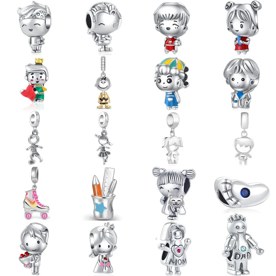 Nové 925 Strieborná mama a otec chlapci a dievčatá korčuľovacie topánky Stacery Charm Party korálky vhodné pre originálne náramky DIY Dámske šperky
