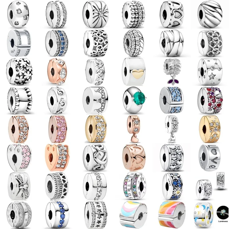 Nové 925 strieborné farebné zirkóny Srdce Love Is Forever Charm Clip Less Fit originálny náramok DIY módne šperky