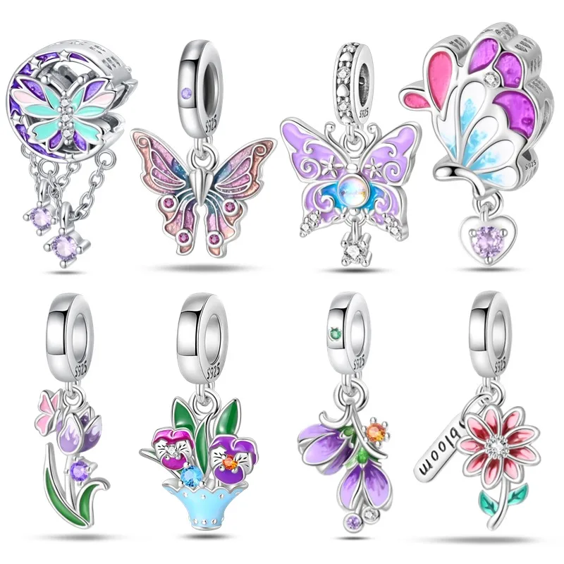 Nové 925 strieborné kvety a motýle Series Charm Fit Pandora náramok DIY korálky Dám