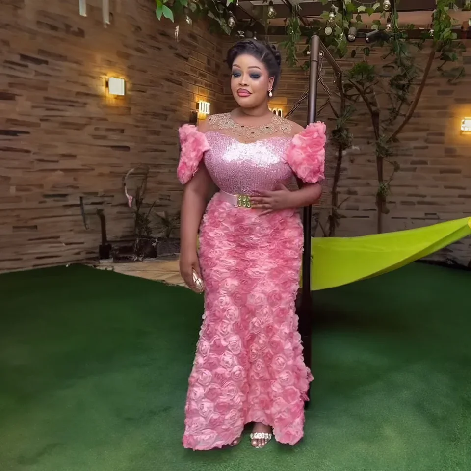 Nové africké šaty pre ženy sieťové kvetinové diamanty Flitrový pás Elegantné večerné šaty Afrika Luxusné svadobné šaty Ankara Dashiki