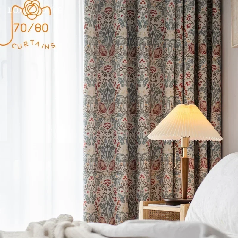 Nové americké retro potlačené ľanové záclony pre obývaciu izbu Spálňa Dokončená vlastná dekorácia DECORTION PLATICE ZÁVER