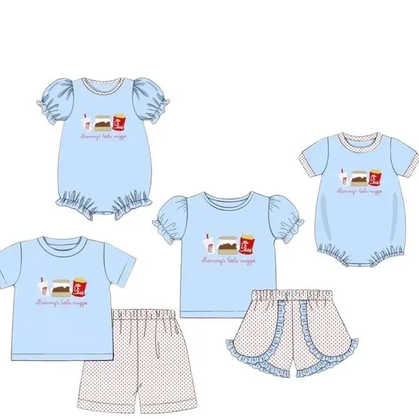 Nové butikové detské súpravy Puff Ruckves Gourmet Print Shorts Lace Girls Boys Plaid Shorts Set Baby Romper