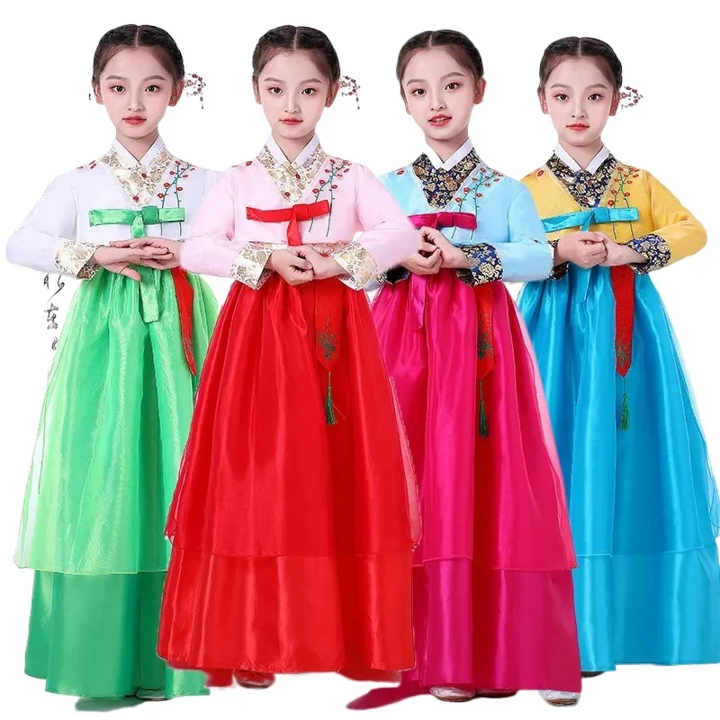 Nové deti Hanbok Girls v letných etnických menšinách Kórejské Kórejské tradičné kostýmy dievčenských tanečných kostýmov Chorus kostýmy
