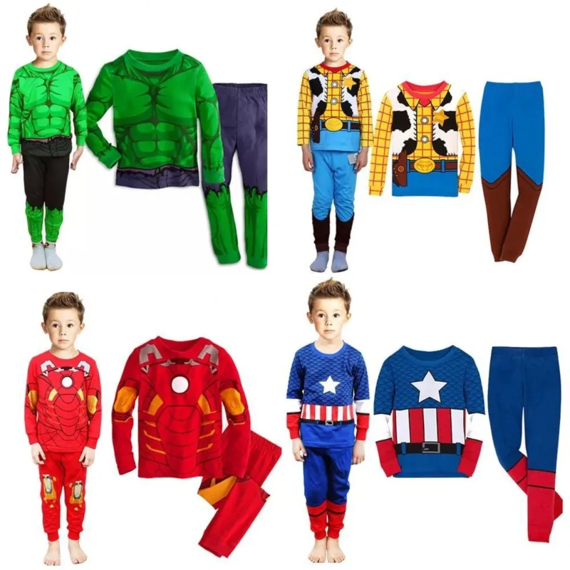 Nové deti Spiderman Sets autá Chlapci karikatúry tlačené nočné oblečenie Girls Girls Family pyžamy detské oblečenie spánok