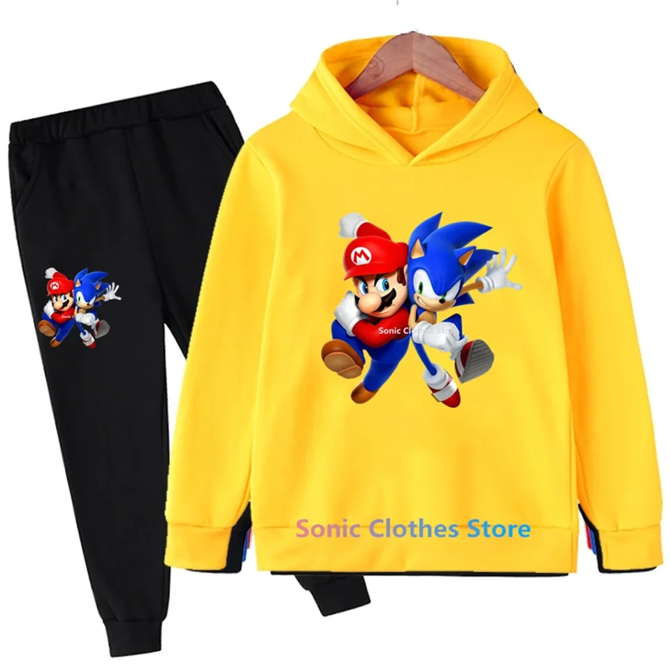 Nové detské oblečenie chlapcov dievčatá Sonic Hoodie Set 2ks Sety jar jesenné batoľa karikatúry s kapucňou +nohavičky Tracksety 3-14y Deti