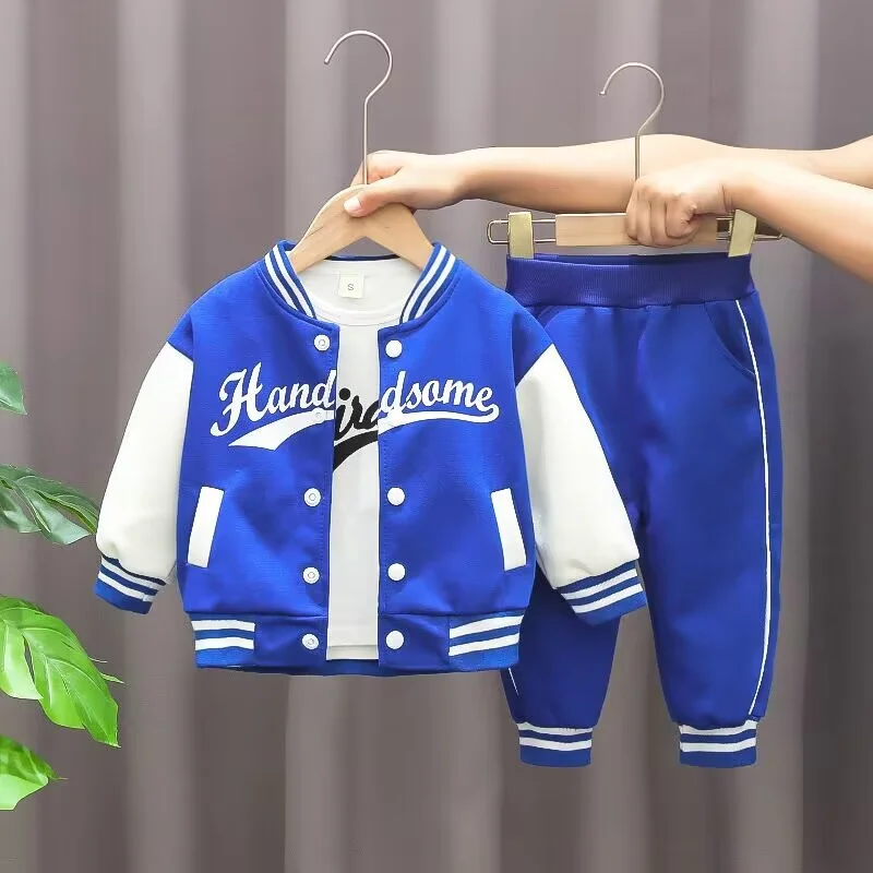 Nové detské príležitostné oblečenie súpravy chlapcov dievčatká baseball športový oblek, striekanie nohavíc 3ks tracksuit jar jesenné tenké detské oblečenie 1-5Y