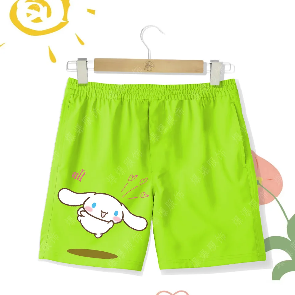 Nové detské Sanrio Cartoon 2D tlačené Cinnamoroll Dog Beach Pohybky chlapci a dievčatá Dovolenka pláž pláž kraťas
