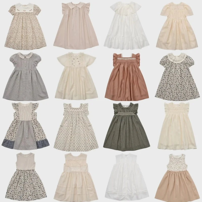 Nové detské šaty SS25Lou Spring/Summer Palace Vyšívané šaty dievčat Corduroy