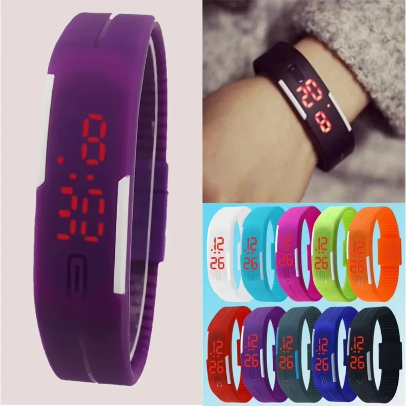 Nové digitálne LED hodinky Candy Farby Silikónový gumový dotyk Digitálne hodinky Digitálne hodinky Ženy Men muž pre deti náramok Športové zápästie Watch