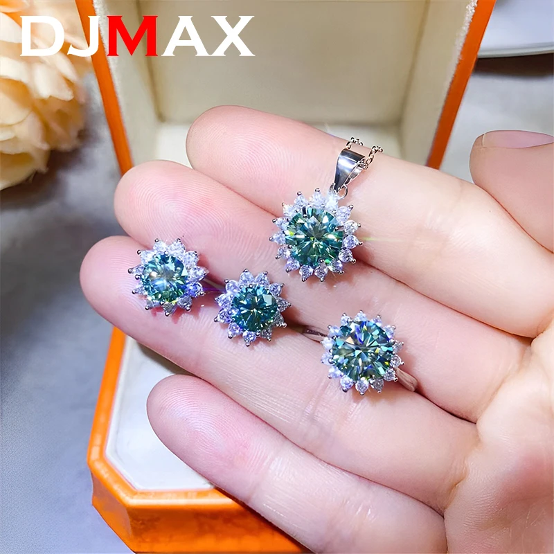 Nové Djmax Moissanit Diamond Diamanty Sety pre ženy Originál 925 Sterling Silver Sunflower Diamond's Diamond Rings Pendant náušnice