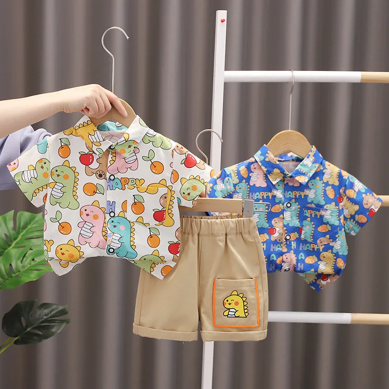 NOVÉ DOBODNÉ BOY Módne oblečenie Set letné deti dievča dinosaurus tlače tričko+šortky 2ks deti pekné oblečenie 1-5Y