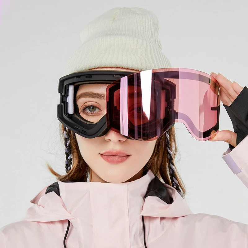 Nové dvojité zrkadlové lyžiarske okuliare Ženy Vonkajšie snowboardingové okuliare Muži Magnetické myopia ultrafialové lyžovanie
