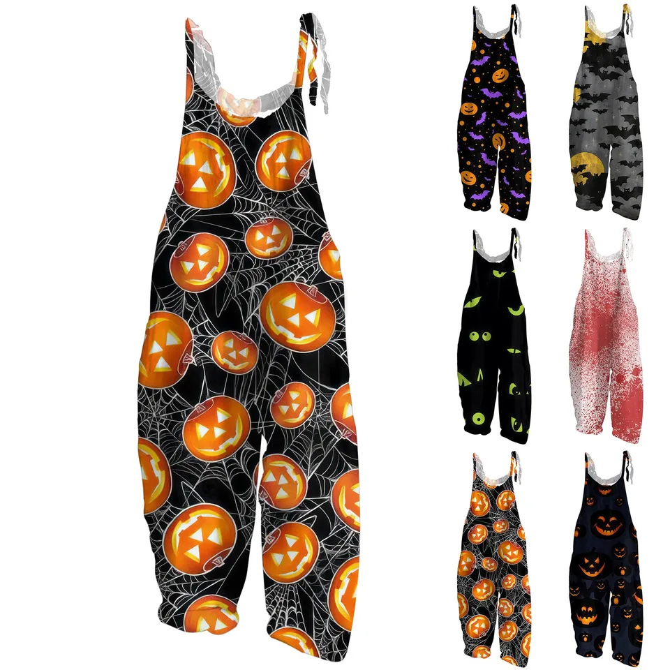 Nové dámske kombinézy retro pohodlie Romper Cute Halloween Pattern 3d Halloween Tlač podvozkov módny trend plus veľkosť Romper