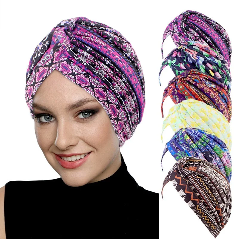 Nové dámske kvetinové tlače Turban Head Wrap Moslim hidžáb čiapky rakovina Chemo čiapky čiapka hlava hlavy čiapka kapota klobúk na vypadávanie vlasov