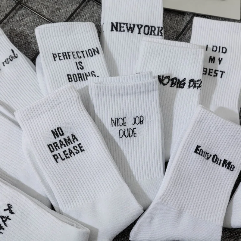 Nové dámske listy ponožky Street Sports Basketball hip hop muži unisex Sokken biela bavlna ponožka móda