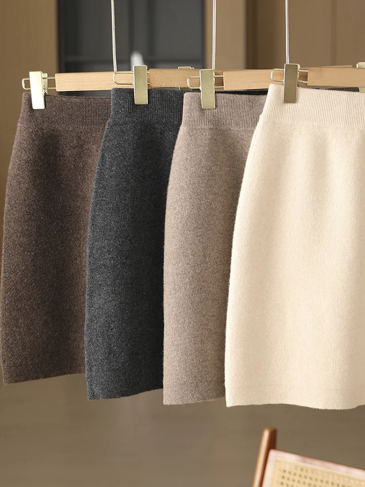 Nové dámske mini štíhle fit vlna sukňa 100% merino vlna jeseň Zimné pletenie nad kolennou sukňou elastickú pásovú kanceláriu sukňa