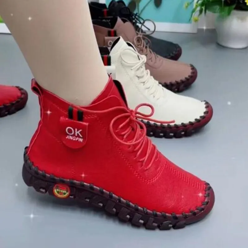 Nové dámske topánky Autumálne laafery Lace Up Sneakers Príležitostné byty pevné mäkké spodné topánky kožené kožené tenisky ženské topánky 2024