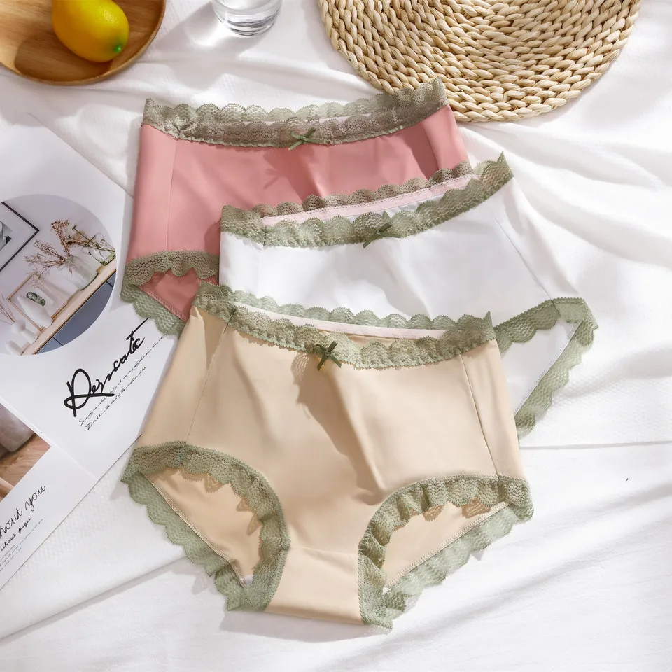 Nové dámske ľadové hodvábne nohavičky Sexy čipky nohavičky plus veľkosť módne pohodlie s vysokým pásom bezproblémové spodky ženské spodné prádlo