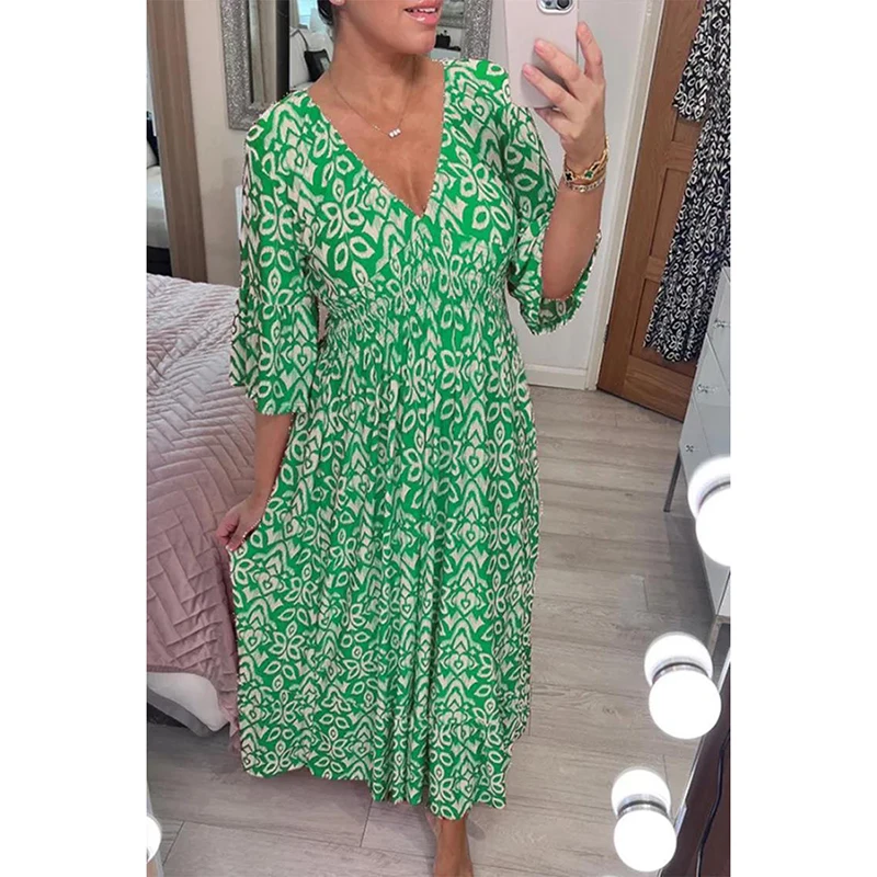 Nové dámske šaty s krkom na krk na orezané rukávy kvetinové prímorské prázdninové šaty Príležitostné voľné elegantelastické pás A-long dlhá sukňa
