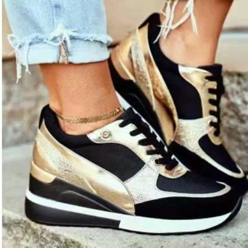 Nové dámske šnurovanie Príležitostné robustné tenisky High Platform Shoes Autumn Priedubné športové topánky plus veľkosť 35-43 Zapatillas Mujer